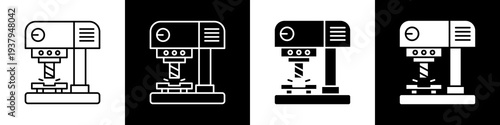  Milling machine black and white icon design concept