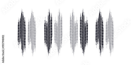 Tire track. Car, bike, motorcycle tyre mark with grunge effect isolated on white background. Wheel footprint on the road. Top view of rubber protector mark