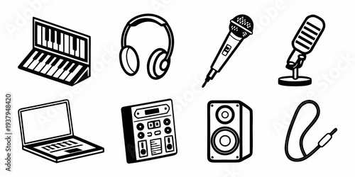 An assortment of electronic devices and accessories for multimedia and communication Vector