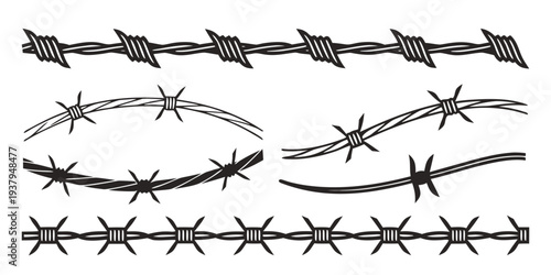A collection of various types of barbed wire and fencing designs. Vector