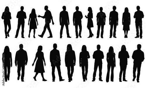 Diverse Group of People Silhouettes Walking and Standing Isolated