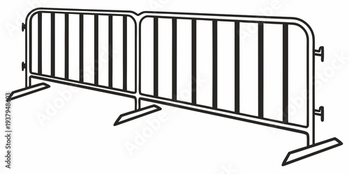 A set of four metal barricades arranged in a straight line. Vector