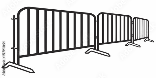 A row of metal barricades lined up in an orderly fashion on a flat surface. Vector
