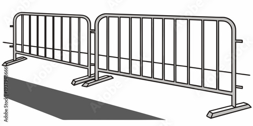 A row of metal barricades arranged in a straight line on a sidewalk Vector
