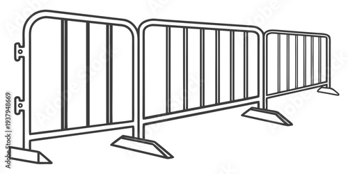 A long row of metal barricades lined up in an orderly fashion on a flat surface. Vector