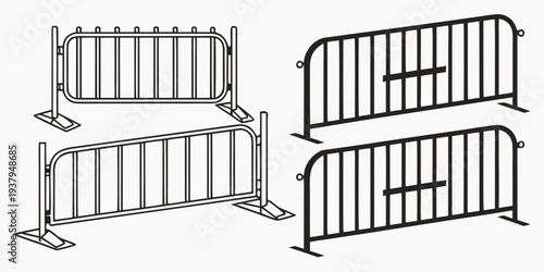 Three metal barricades arranged in a triangular formation on a flat surface Vector