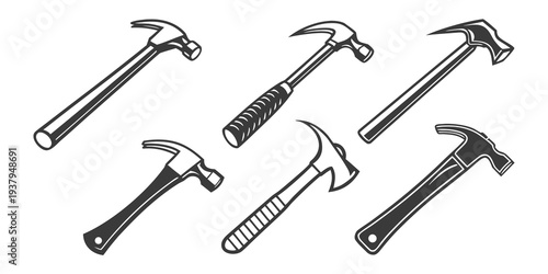 A collection of various hammers showcasing different designs and uses Vector