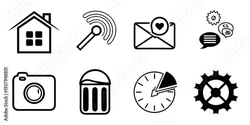 Collection of icons representing various household and communication activities Vector