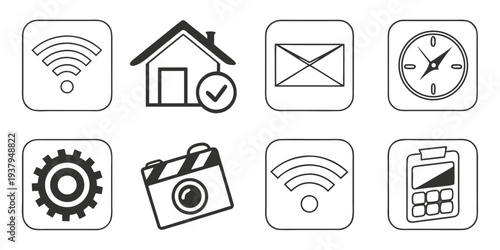 Icons representing various smart home and technology functionalities Vector