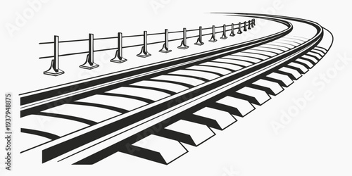 A train track disappearing into the horizon on a cloudy day. Vector