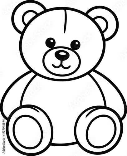 Black outline teddy bear sitting on white background