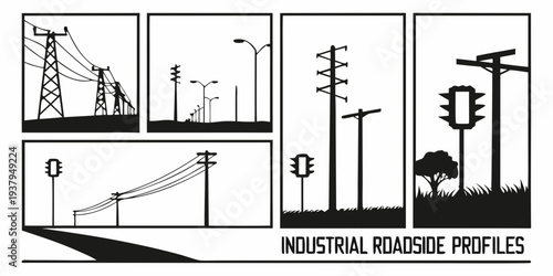 Illustration of various industrial structures and their profiles Vector