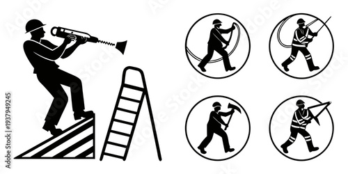 Worker falling from ladder with safety precautions illustration Vector