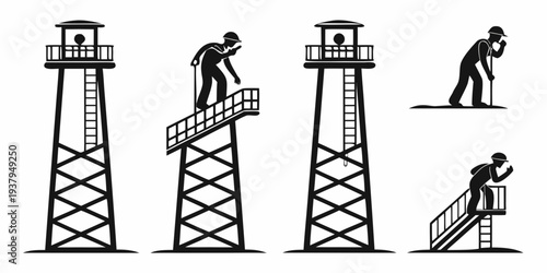 A sequence of images showing a man climbing a tower and falling off Vector
