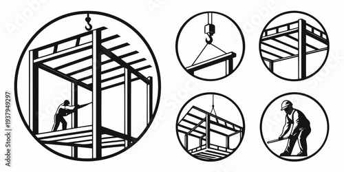 Illustrations of different types of scaffolding and safety measures Vector