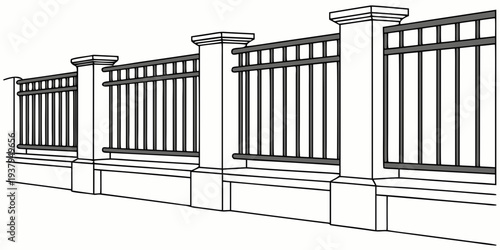 A row of ornate metal gates with intricate designs and pointed tops. Vector