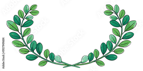 Vector illustration of green leaves arranged in a circular shape for decoration