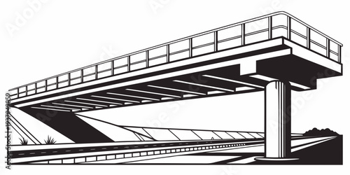 A detailed illustration of a wooden bridge structure with support beams and planks Vector