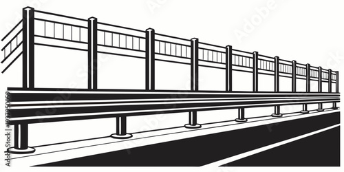 A detailed illustration of a train traveling on a railway track. Vector