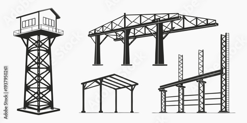 Illustration of various types of industrial structures and equipment Vector