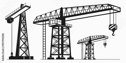 Three different types of cranes used in construction and industry Vector