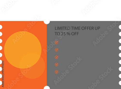 Vector  illustration of Template for discount voucher or coupon with limited time offer up to 25 percent off isolated 