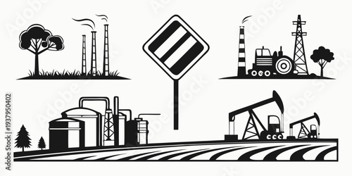 Illustration of various construction and road work equipment and signs Vector