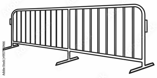 A metal barricade with vertical bars and triangular supports on both ends Vector