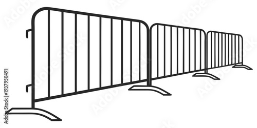 A row of black metal barricades with vertical bars and angled bases Vector