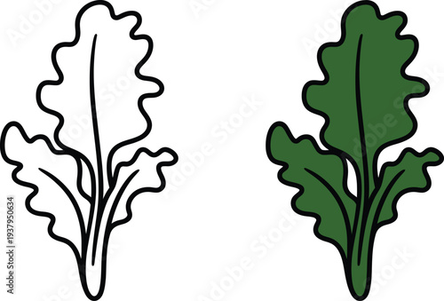 Outline and filled green leaf plant nature