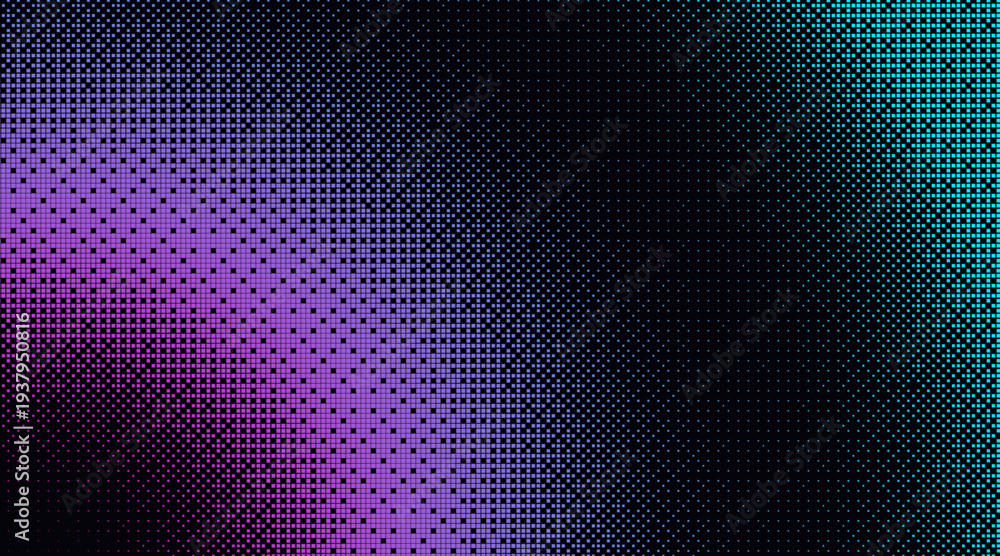 Fototapeta premium Pixel art background with dithered bitmap texture. Vector realistic illustration of digital color gradient pattern, retro 8-bit gaming wallpaper with geometric dots and abstract halftone effect