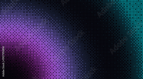 Pixel art background with dithered bitmap texture. Vector realistic illustration of digital color gradient pattern, retro 8-bit gaming wallpaper with geometric dots and abstract halftone effect
