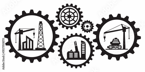 Interconnected gears representing various industrial and manufacturing processes Vector