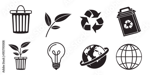 Icons representing sustainability, recycling, and environmental awareness Vector