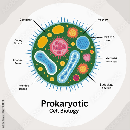 Prokaryotic cell biology diagram with labeled organelles