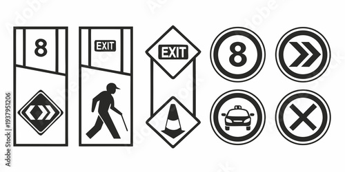 Various road signs indicating pedestrian crossings, speed limits, and other regulations Vector