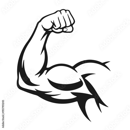 Strong arm muscle flexing vector illustration symbol of strength power fitness and bodybuilding