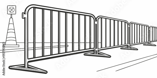 A line of orange traffic barriers with a traffic cone on the left side Vector