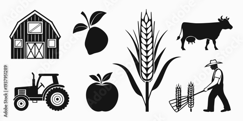 Illustration of farming and agriculture with various icons. Vector