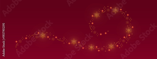 Golden snowflake swirl border, elegant winter abstract pattern isolated on dark transparent background. Festive spiral snow ornament, decorative element for holiday greeting cards, Christmas design