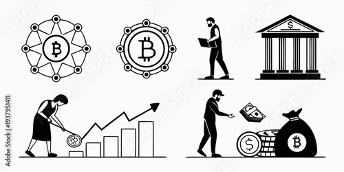 Illustrations of various aspects of finance and business growth Vector
