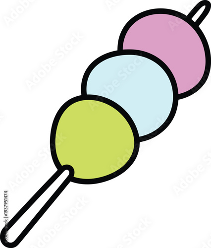 Three pastel colored dumplings on a stick food sweet