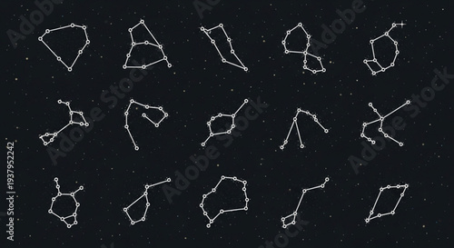 Collection of various constellations depicted as star patterns on a dark background.