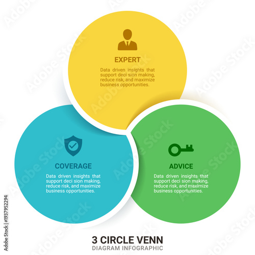 3 Circle Venn Diagram Hexagon Business Infographic Framework Diagram Template