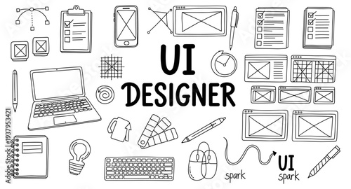 Hand-drawn UI designer tools and elements for user interface creation