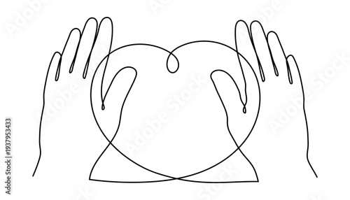 Hand holds jewel heart one line art, love treasure gem feeling concept continuous contour drawing,hand-drawn Valentine's day precious decoration. Romantic engagement promise symbol. Editable stroke. I