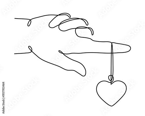 Hand holds jewel heart one line art, love treasure gem feeling concept continuous contour drawing,hand-drawn Valentine's day precious decoration. Romantic engagement promise symbol. Editable stroke. I