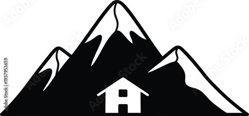 Mountain range with a house silhouette logo