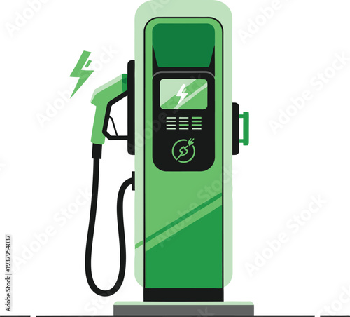 Green electric vehicle charging station with plug