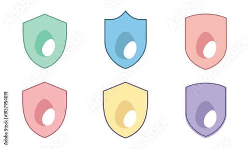 Easter sunday shields with pastel colors and easter eggs